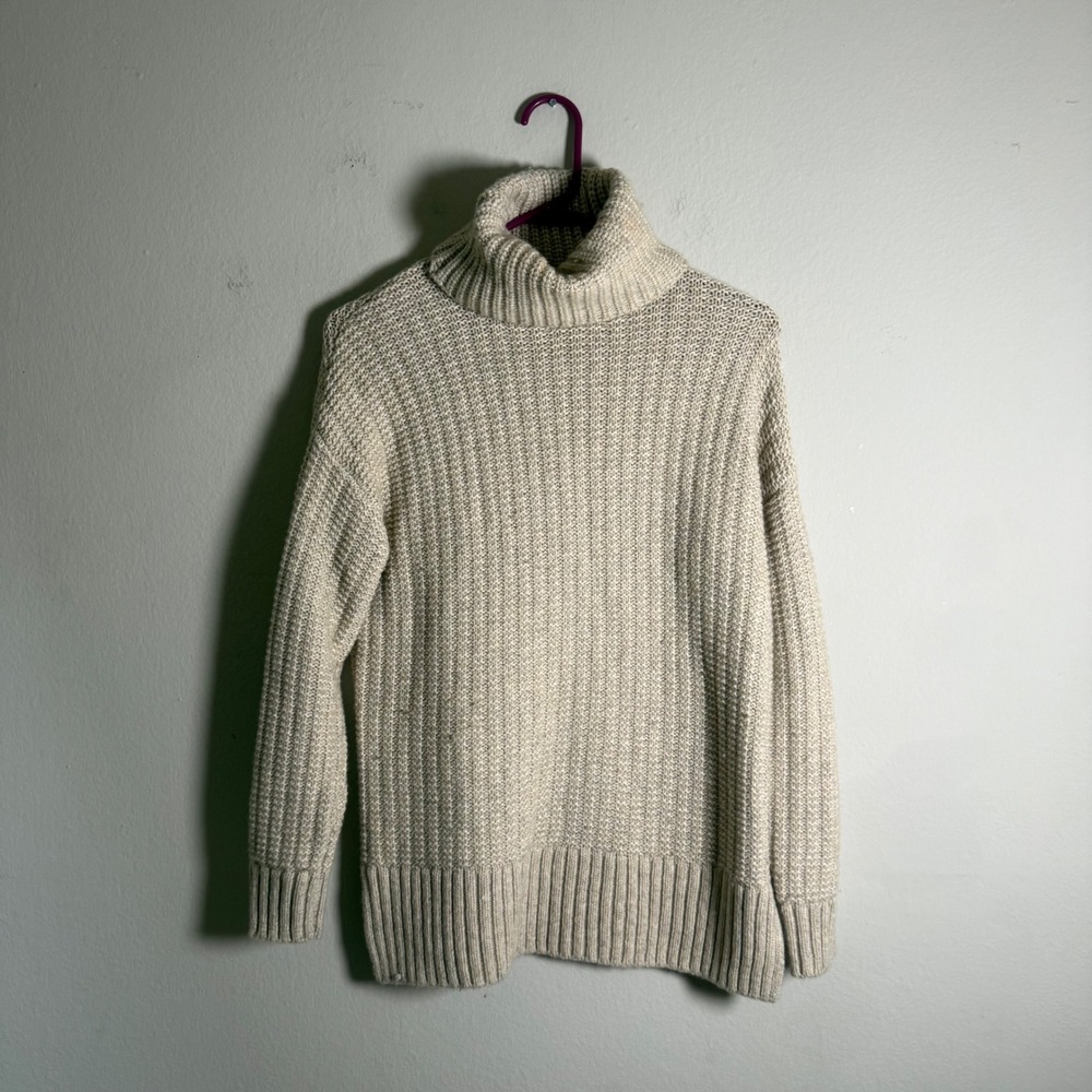 Madewell Womens XS Oatmeal Merino Wool Alpaca Waffle Knit‎ Turtleneck Sweater